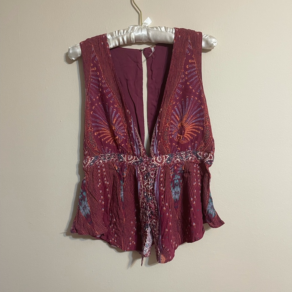 FREE PEOPLE Multicolor Floral Deep V-neck Blouse
